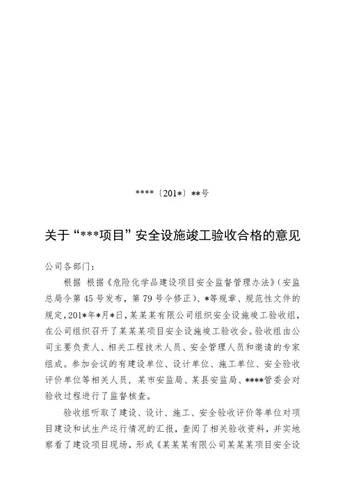 项目安全设施竣工验收文件(内部)