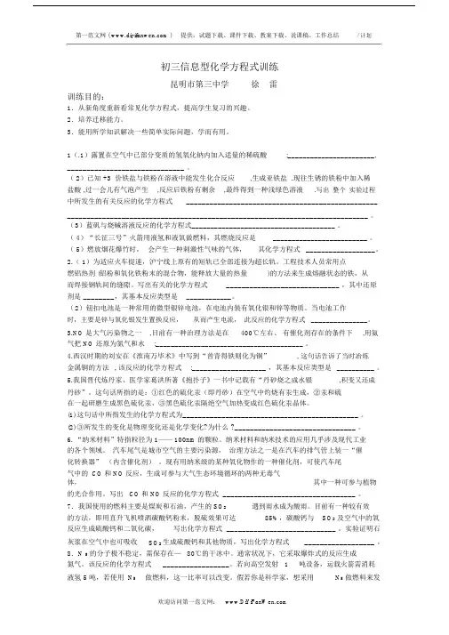 初三信息型化学方程式训练.doc