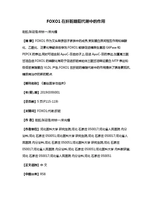 FOXO1在肝脏糖脂代谢中的作用