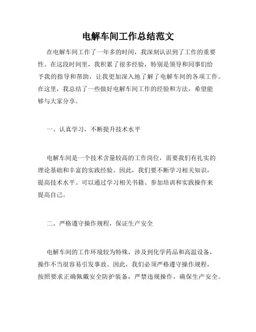 电解车间工作总结范文