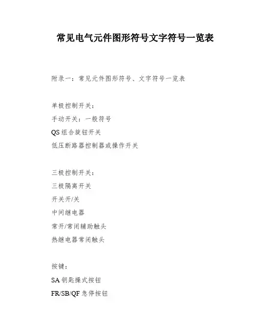 常见电气元件图形符号文字符号一览表