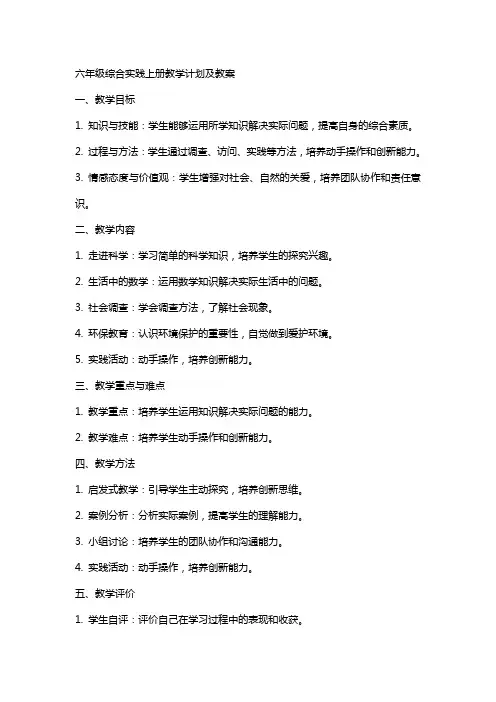 六年级综合实践上册教学计划及教案