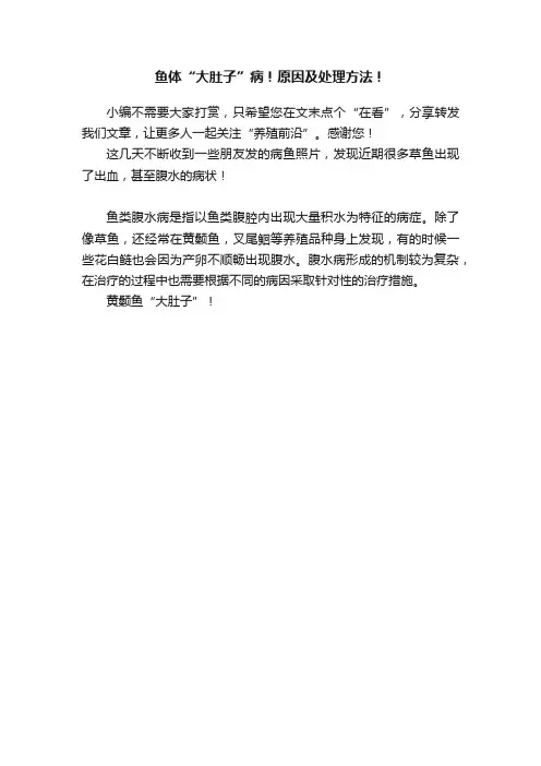 鱼体“大肚子”?病！原因及处理方法！