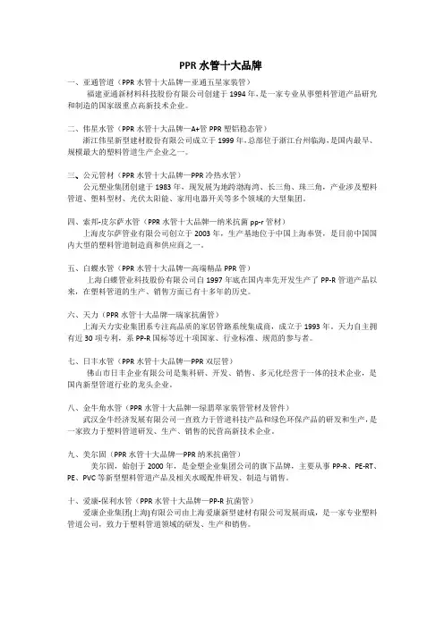 ppr水管十大品牌