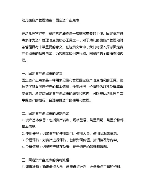 幼儿园资产管理清查：固定资产盘点表