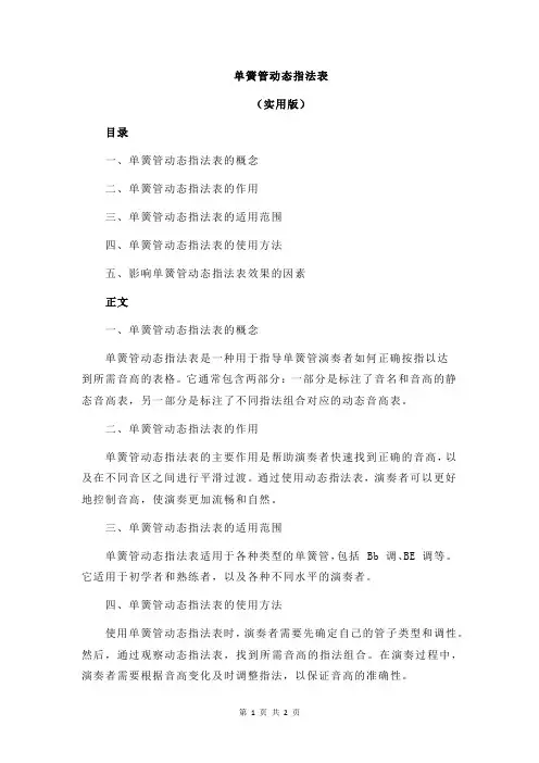 单簧管动态指法表