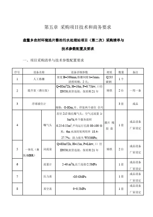 第五章采购项目技术和商务要求