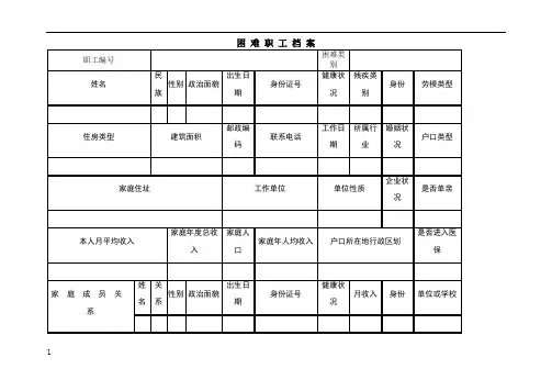 困难职工档案表及填表说明
