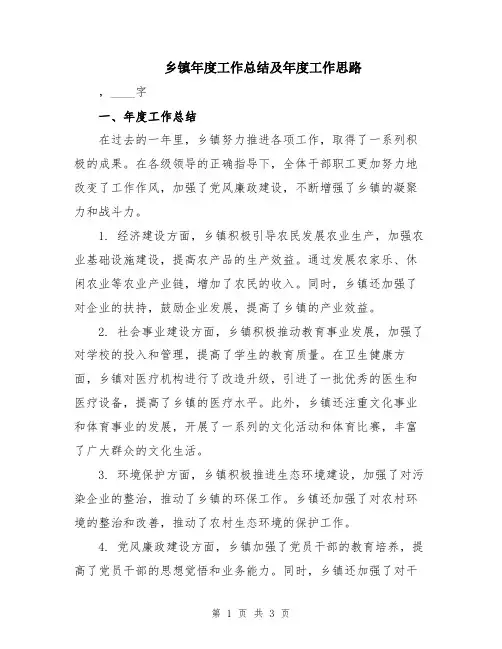 乡镇年度工作总结及年度工作思路