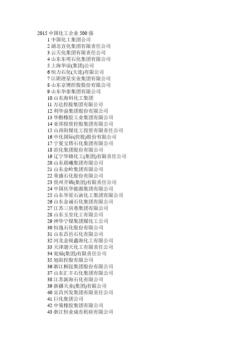 2015中国化工企业500强