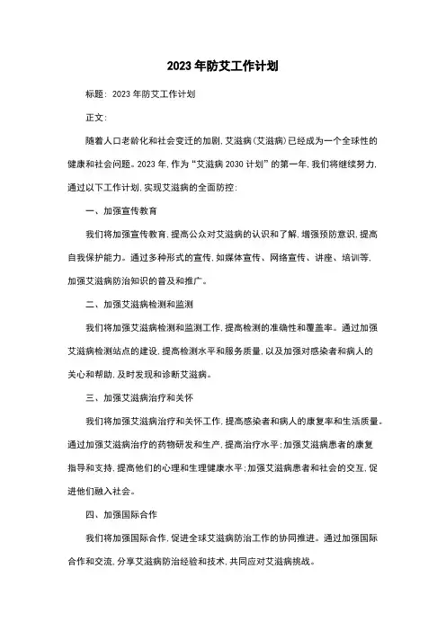 2023年防艾工作计划