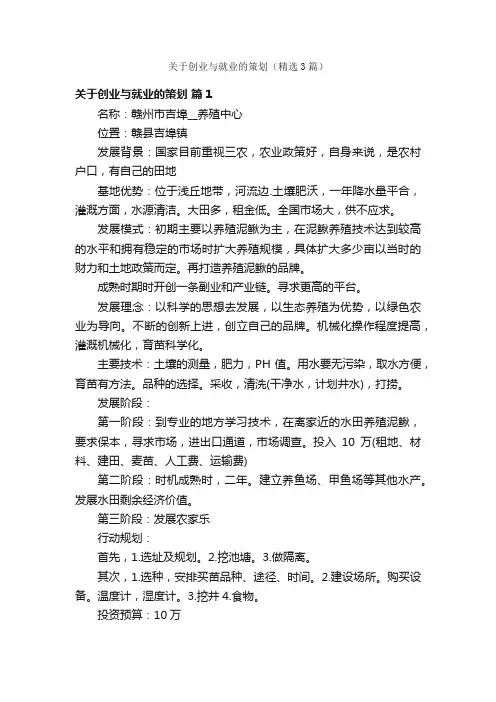 关于创业与就业的策划（精选3篇）