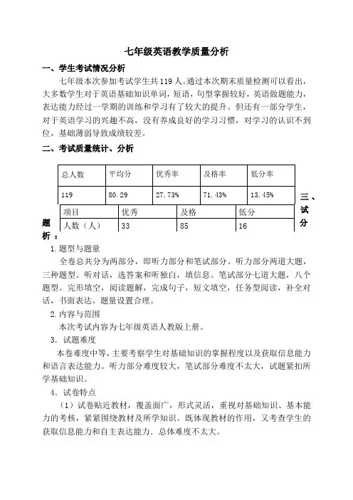 七年级英语教学质量分析