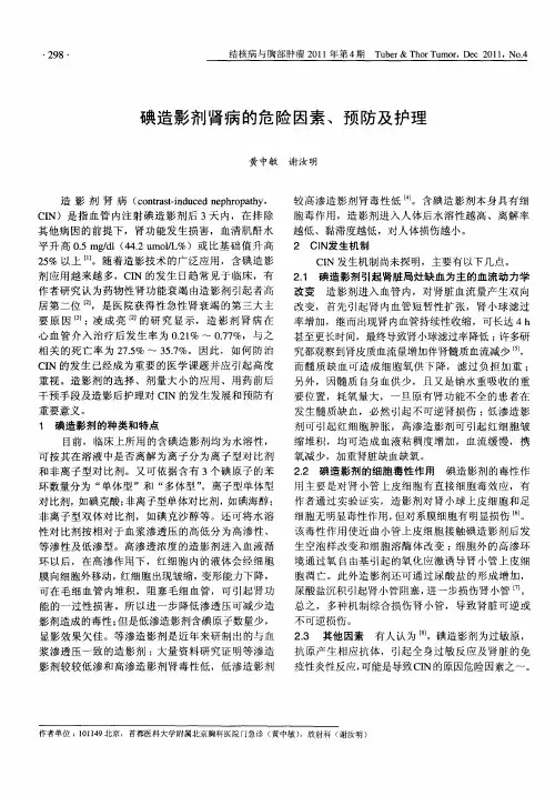 碘造影剂肾病的危险因素、预防及护理