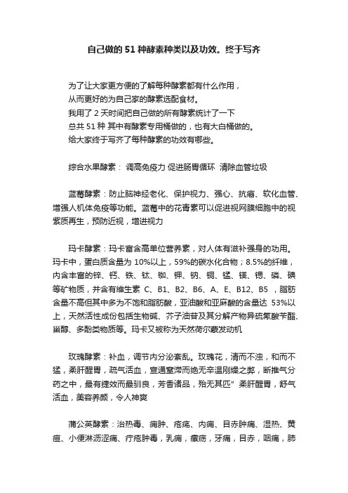 自己做的51种酵素种类以及功效。终于写齐