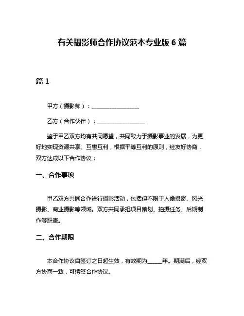 有关摄影师合作协议范本专业版6篇