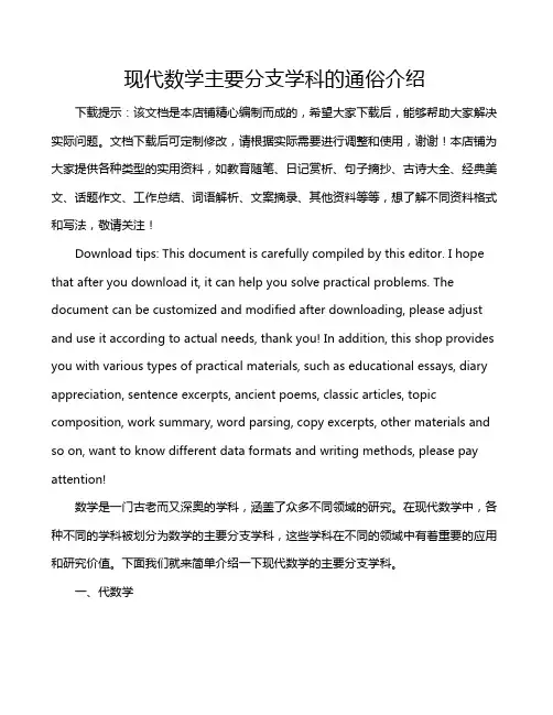 现代数学主要分支学科的通俗介绍