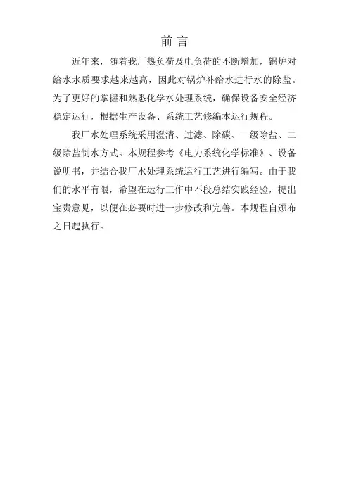 化学水处理运行规程完整