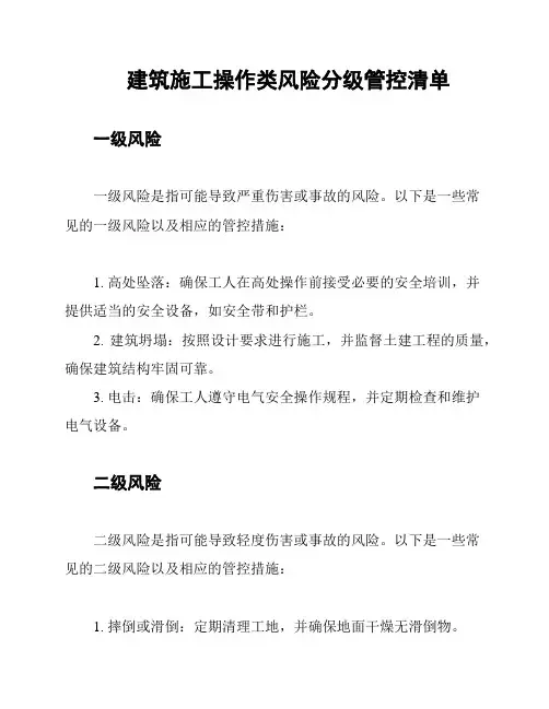 建筑施工操作类风险分级管控清单