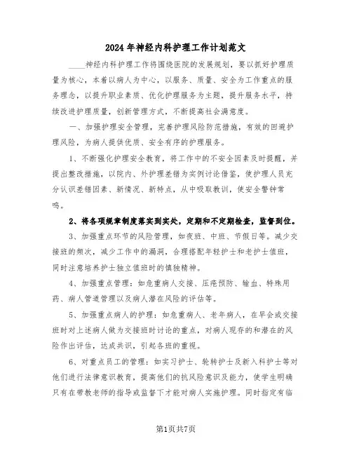 2024年神经内科护理工作计划范文(三篇)