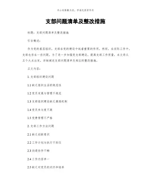 支部问题清单及整改措施简版