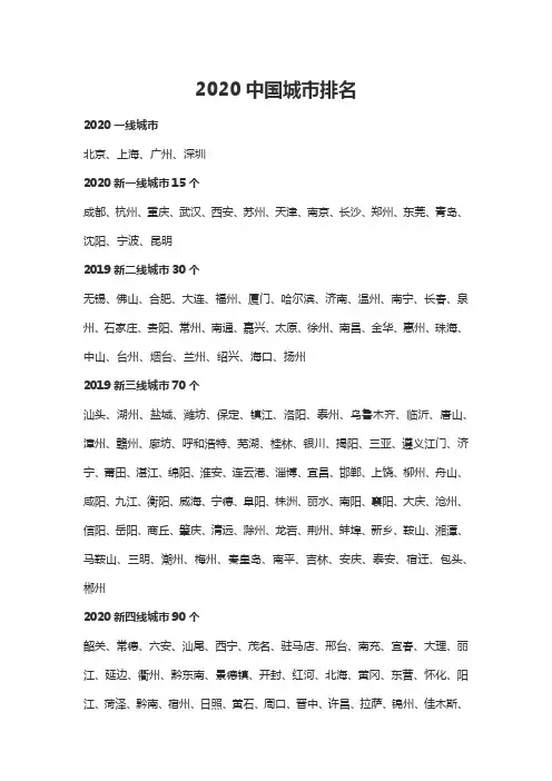 2020中国城市排行榜