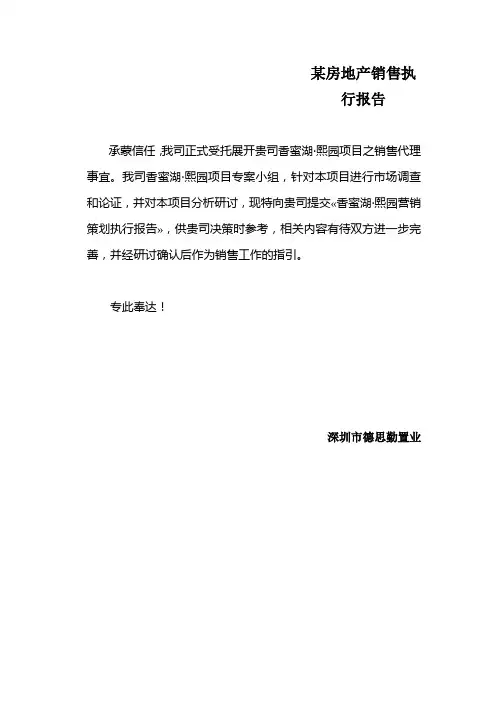 某房地产销售执行报告