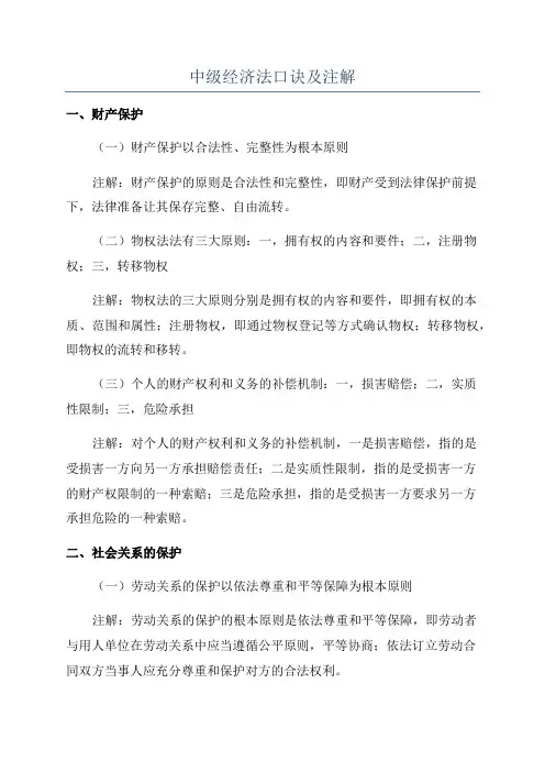 中级经济法口诀及注解