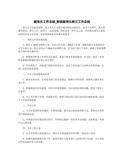 副局长工作总结_财政副局长转正工作总结