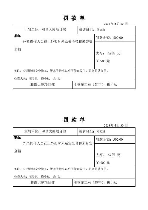 罚 款 通 知 单