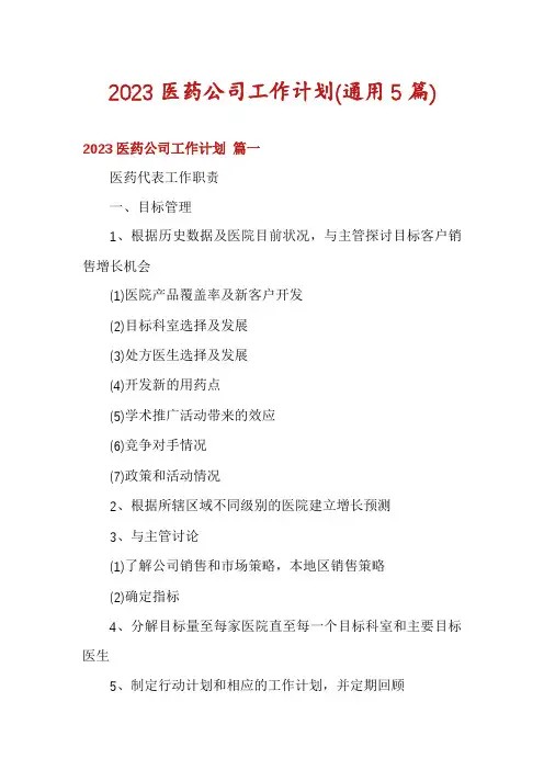 2023医药公司工作计划(通用5篇)