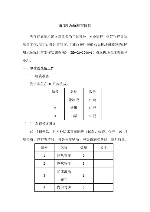 襄阳机场除冰雪预案