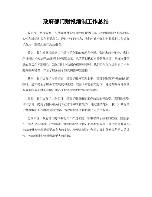 政府部门财报编制工作总结