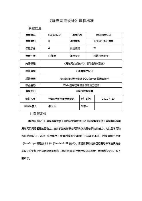 Html网页设计技术课程标准