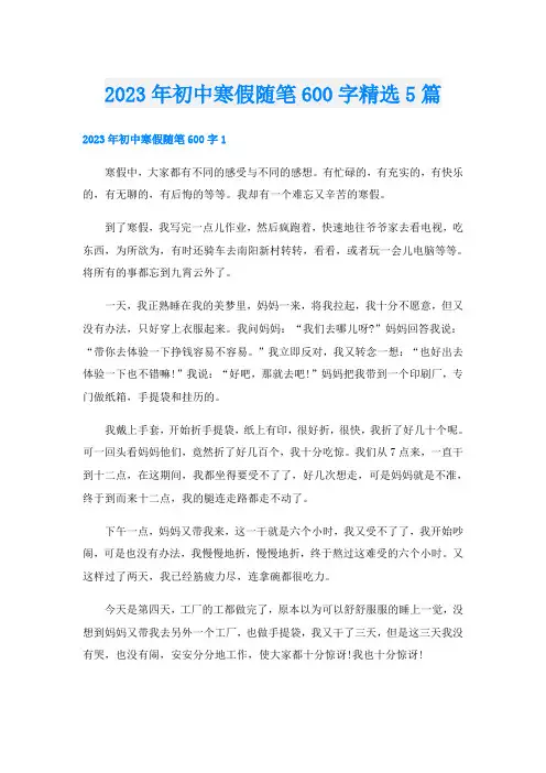 2023年初中寒假随笔600字精选5篇