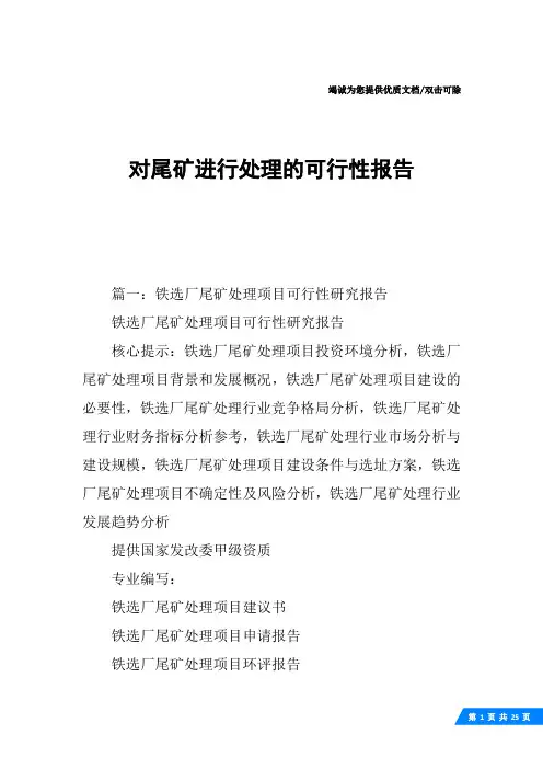对尾矿进行处理的可行性报告