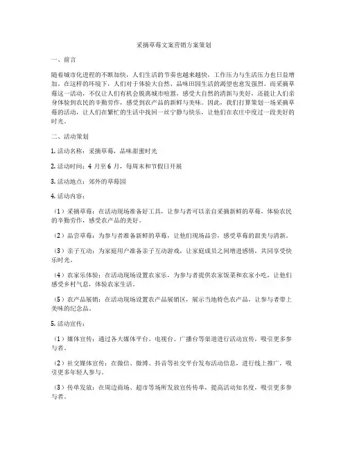 采摘草莓文案营销方案策划