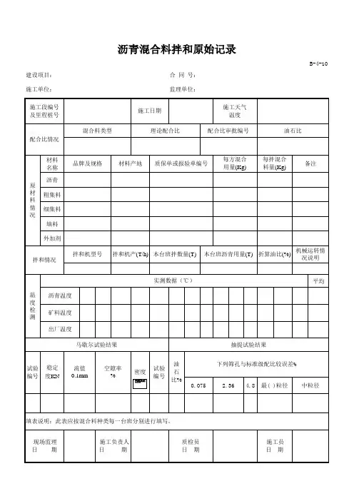 B-4-10沥青混合料拌和原始记录
