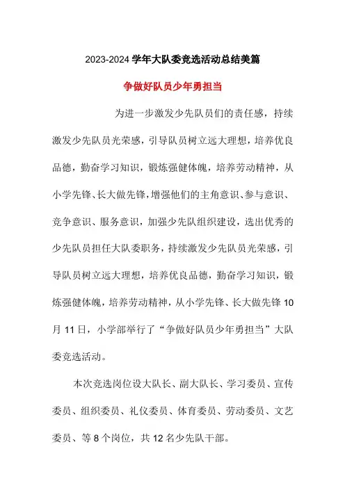 2023-2024学年大队委竞选活动总结美篇
