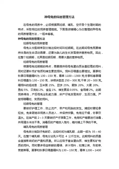 种母兔的饲养管理方法