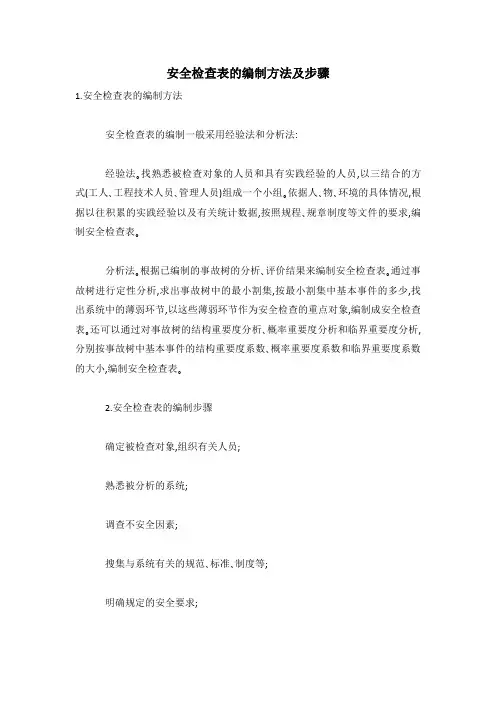 安全检查表的编制方法及步骤