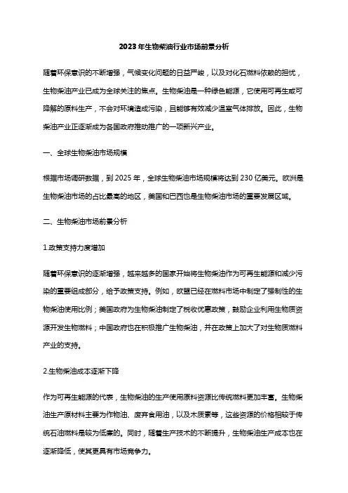 2023年生物柴油行业市场前景分析