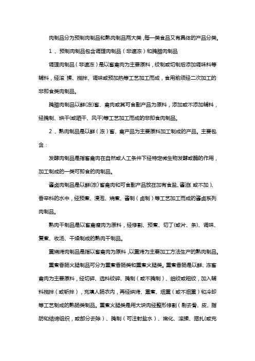 肉制品产品种类