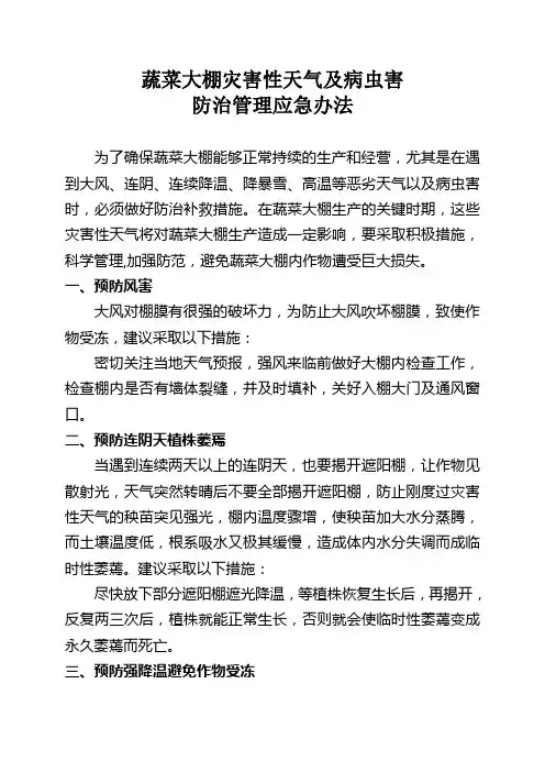 蔬菜大棚灾害性天气及病虫害防治