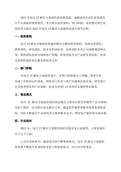 2024年综合IT解决方案提供商组织架构部门职能商业模式行业现状研究