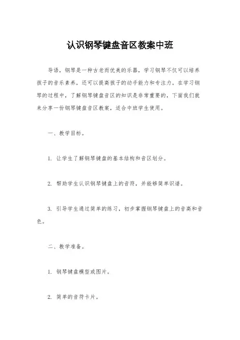 认识钢琴键盘音区教案中班