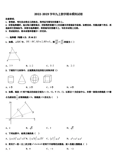 2023届南京市联合体九年级数学第一学期期末统考试题含解析