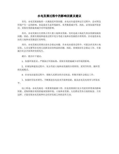 水电发展过程中的影响因素及建议
