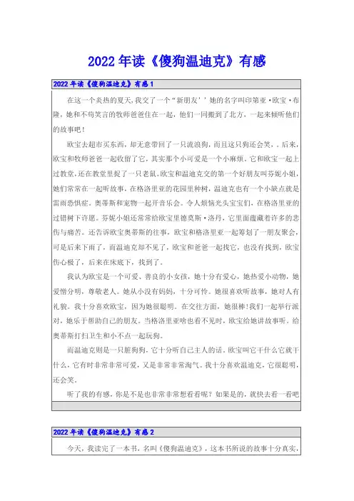 2022年读《傻狗温迪克》有感