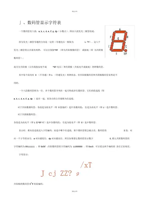 数码管二进制和十六进制字符编码表